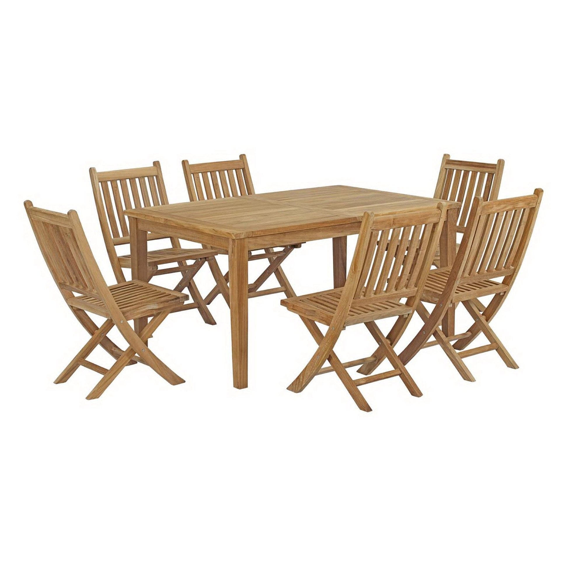 Marina 7 Piece Outdoor Patio Teak Dining Set with Folding Side Chairs by Modway Dining Set Modway 