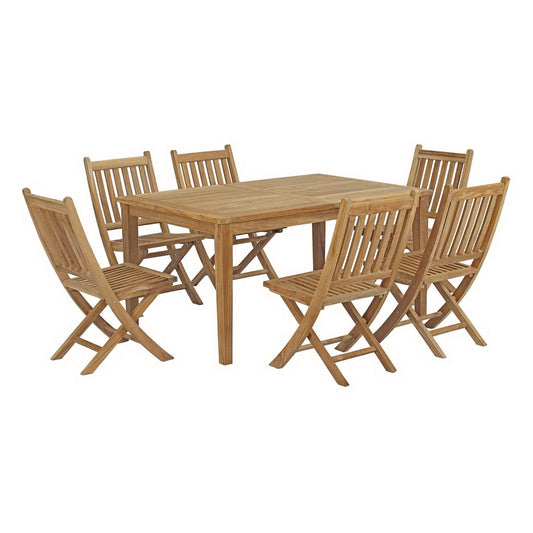 Marina 7 Piece Outdoor Patio Teak Dining Set with Folding Side Chairs by Modway Dining Set Modway 