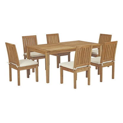Marina 7 Piece Outdoor Patio Teak Dining Set with Side Chairs in Natural White by Modway Dining Set Modway 