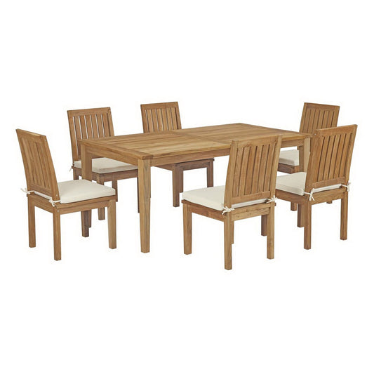 Marina 7 Piece Outdoor Patio Teak Dining Set with Side Chairs in Natural White by Modway Dining Set Modway 