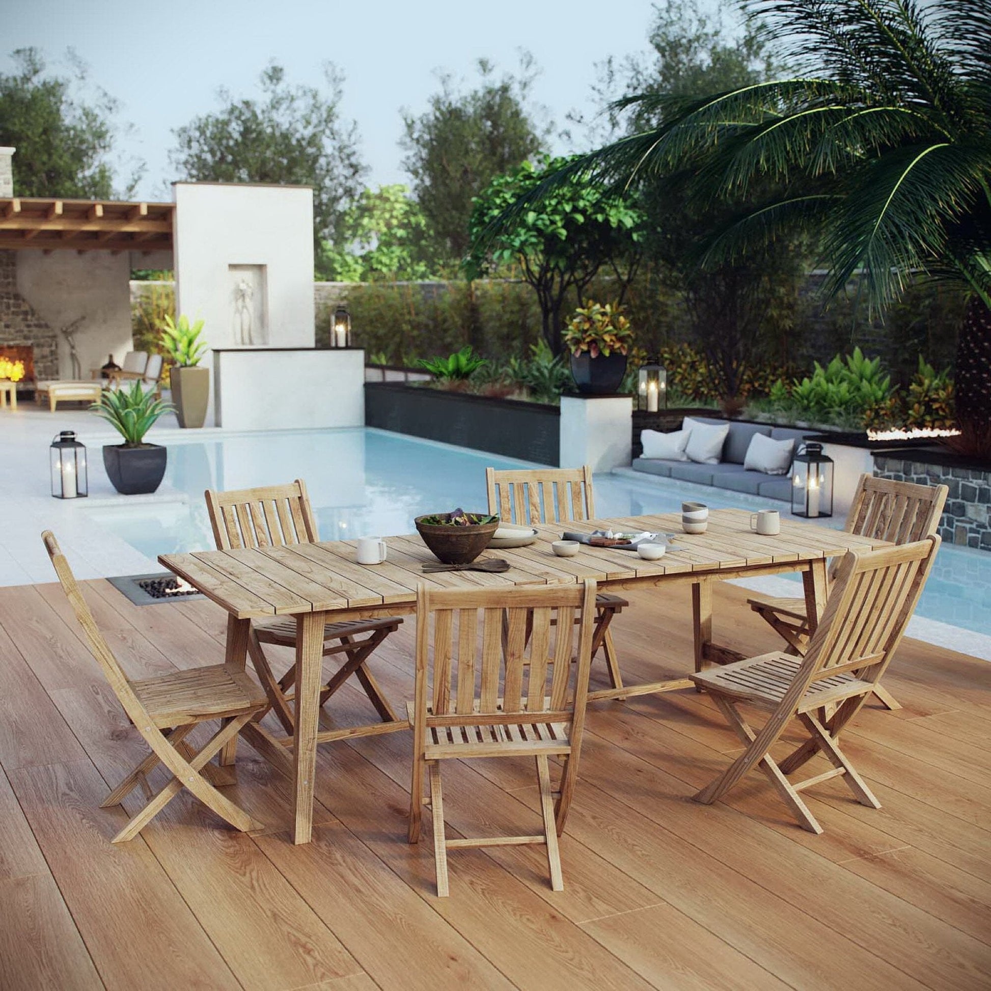 Marina 7 Piece Outdoor Patio Teak Furniture Set in Natural by Modway (3309) Dining Set Modway 