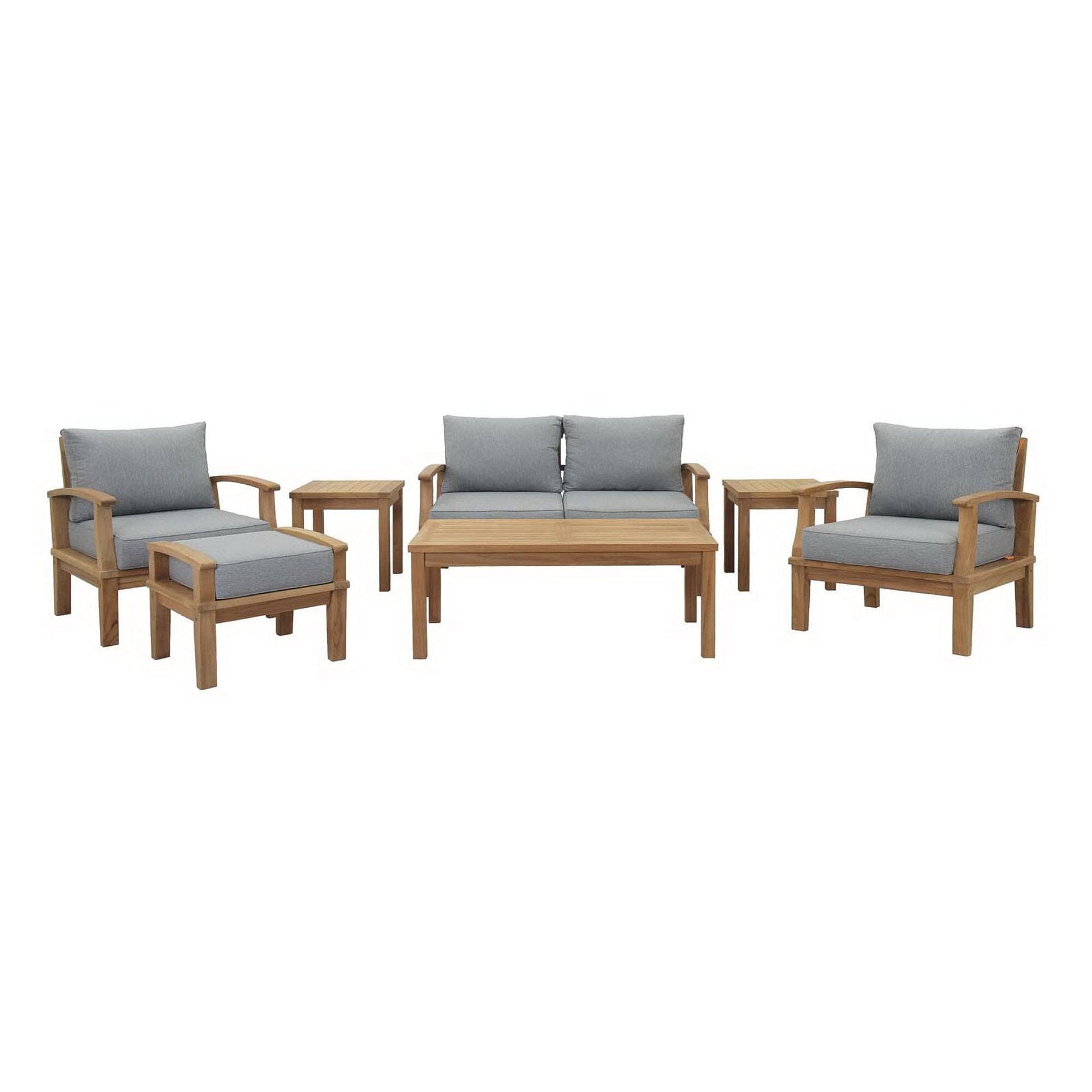 Marina 7 Piece Outdoor Patio Teak Furniture Set in Natural Gray by Modway Conversation Set Modway 