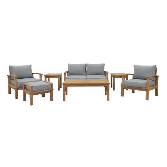Marina 7 Piece Outdoor Patio Teak Furniture Set in Natural Gray by Modway Conversation Set Modway 