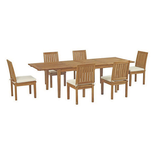 Marina 7 Piece Outdoor Patio Teak Furniture Set in Natural White by Modway (3207) Dining Set Modway 