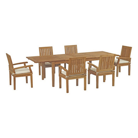 Marina 7 Piece Outdoor Patio Teak Furniture Set in Natural White by Modway (3279) Dining Set Modway 