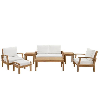 Marina 7 Piece Outdoor Patio Teak Furniture Set in Natural White by Modway Conversation Set Modway 