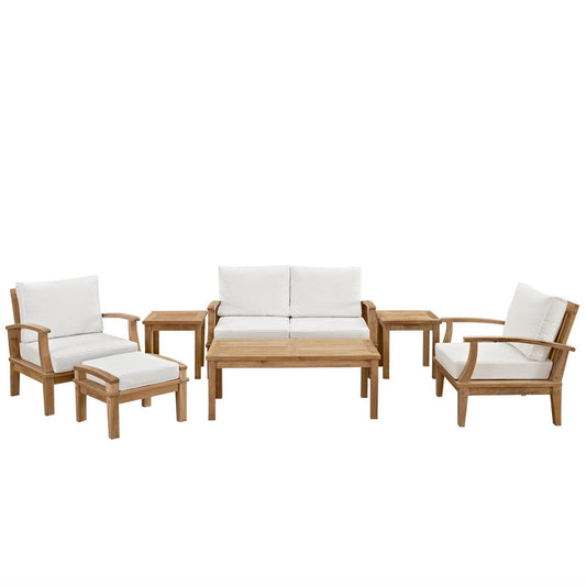 Marina 7 Piece Outdoor Patio Teak Furniture Set in Natural White by Modway Conversation Set Modway 
