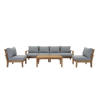 Marina 7 Piece Outdoor Patio Teak Sectional Sofa Set in Natural Gray by Modway Sectional Set Modway 