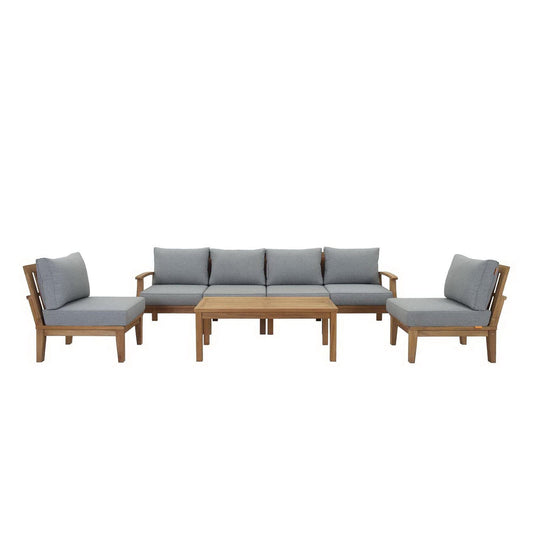 Marina 7 Piece Outdoor Patio Teak Sectional Sofa Set in Natural Gray by Modway Sectional Set Modway 