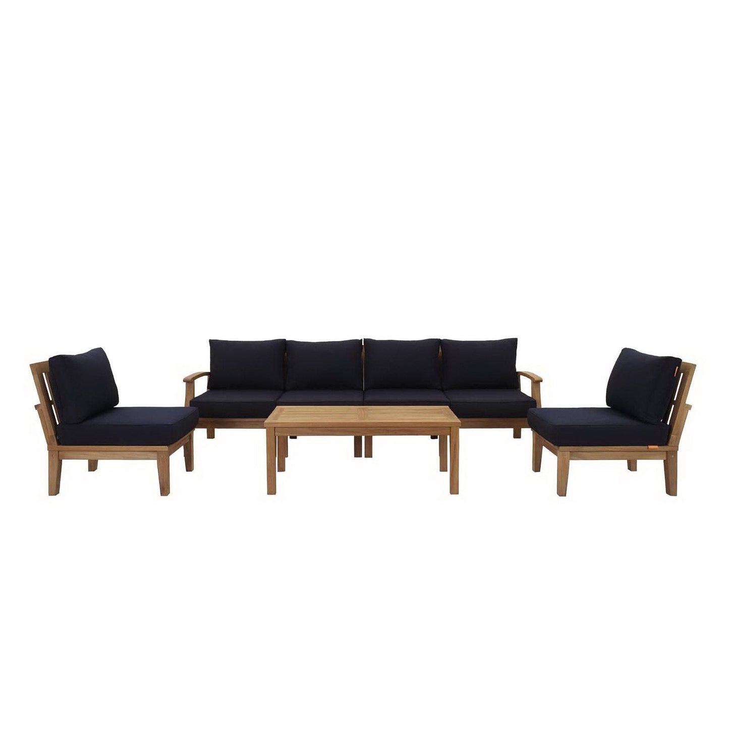 Marina 7 Piece Outdoor Patio Teak Sectional Sofa Set in Natural Navy by Modway Sectional Set Modway 