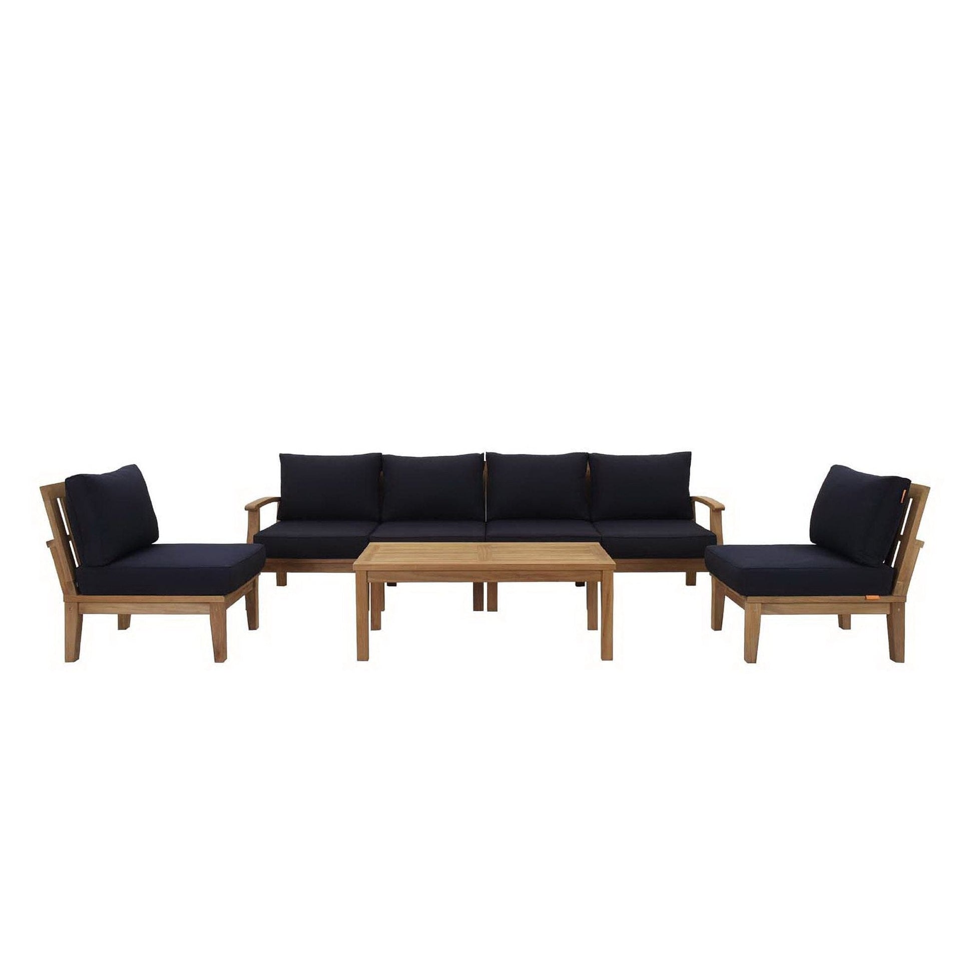 Marina 7 Piece Outdoor Patio Teak Sectional Sofa Set in Natural Navy by Modway Sectional Set Modway 