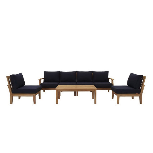 Marina 7 Piece Outdoor Patio Teak Sectional Sofa Set in Natural Navy by Modway Sectional Set Modway 