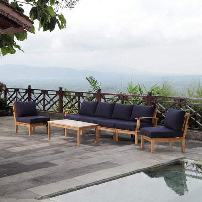 Marina 7 Piece Outdoor Patio Teak Sectional Sofa Set in Natural Navy by Modway Sectional Set Modway 