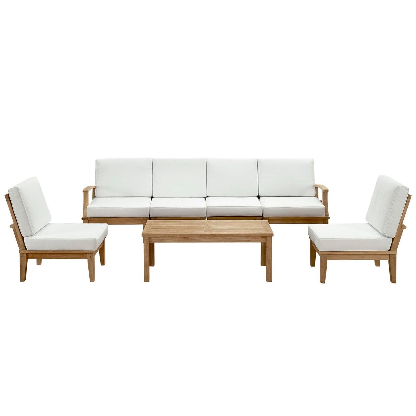 Marina 7 Piece Outdoor Patio Teak Sectional Sofa Set in Natural White by Modway Sectional Set Modway 