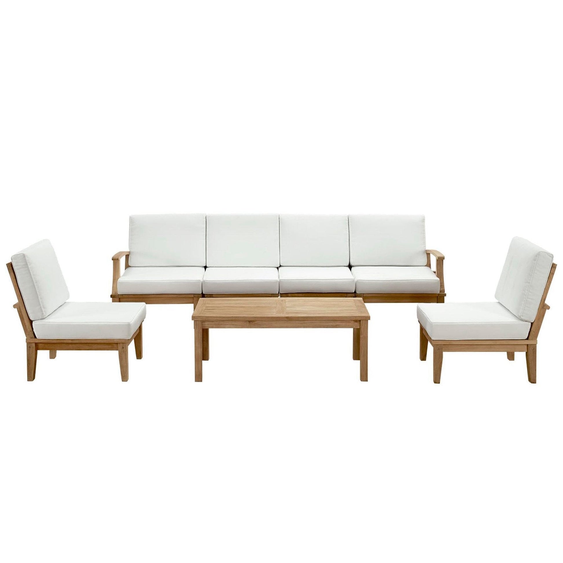 Marina 7 Piece Outdoor Patio Teak Sectional Sofa Set in Natural White by Modway Sectional Set Modway 