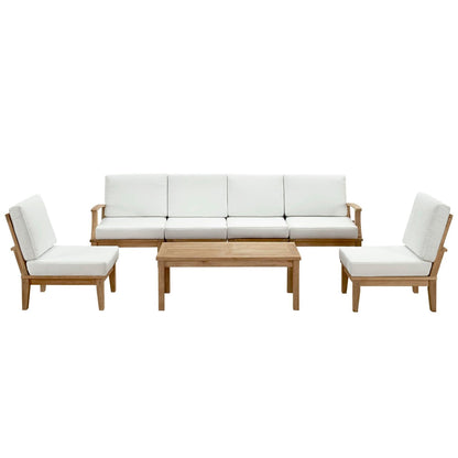 Marina 7 Piece Outdoor Patio Teak Sectional Sofa Set in Natural White by Modway Sectional Set Modway 