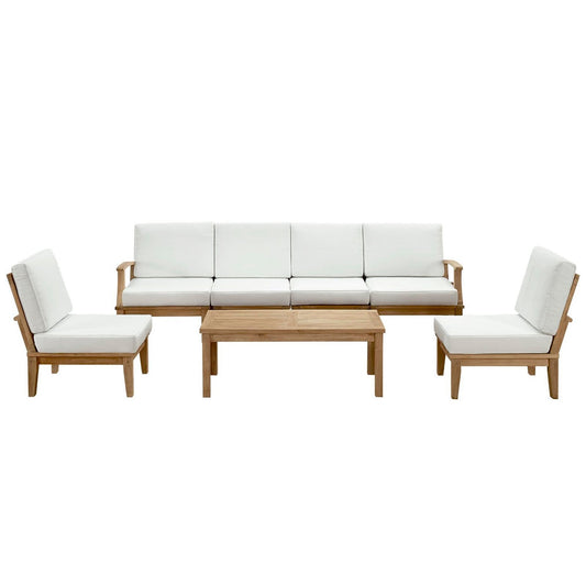 Marina 7 Piece Outdoor Patio Teak Sectional Sofa Set in Natural White by Modway Sectional Set Modway 