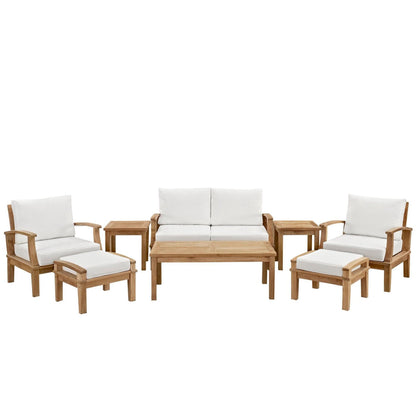 Marina 8 Piece Outdoor Patio Teak Conversation Set in Natural White by Modway Conversation Set Modway 
