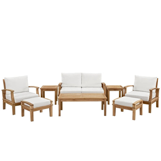Marina 8 Piece Outdoor Patio Teak Conversation Set in Natural White by Modway Conversation Set Modway 
