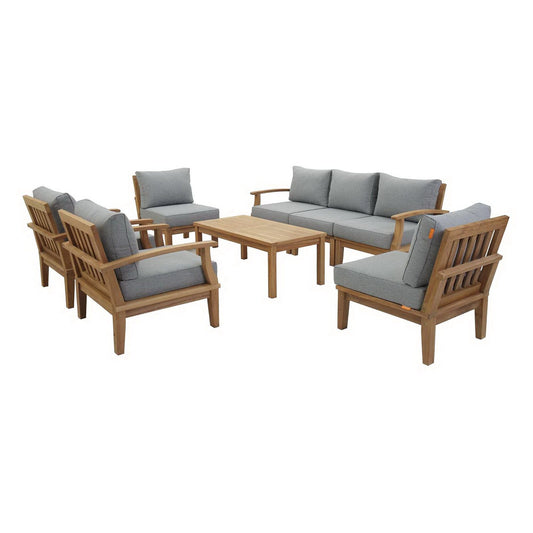 Marina 8 Piece Outdoor Patio Teak Set in Natural Gray by Modway Conversation Set Modway 