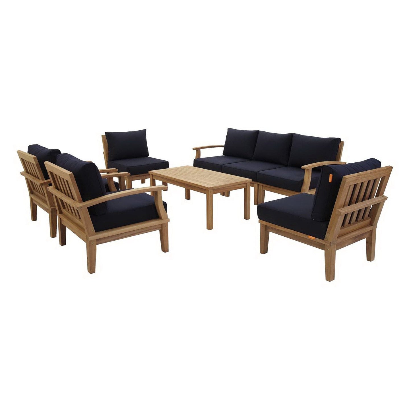 Marina 8 Piece Outdoor Patio Teak Set in Natural Navy by Modway Conversation Set Modway 