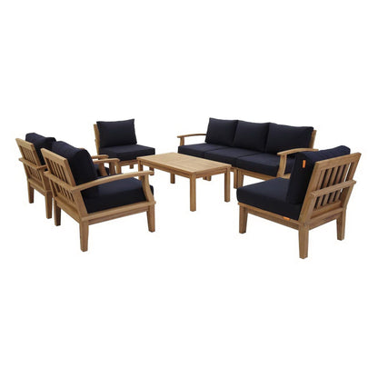 Marina 8 Piece Outdoor Patio Teak Set in Natural Navy by Modway Conversation Set Modway 