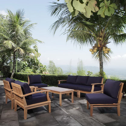 Marina 8 Piece Outdoor Patio Teak Set in Natural Navy by Modway Conversation Set Modway 