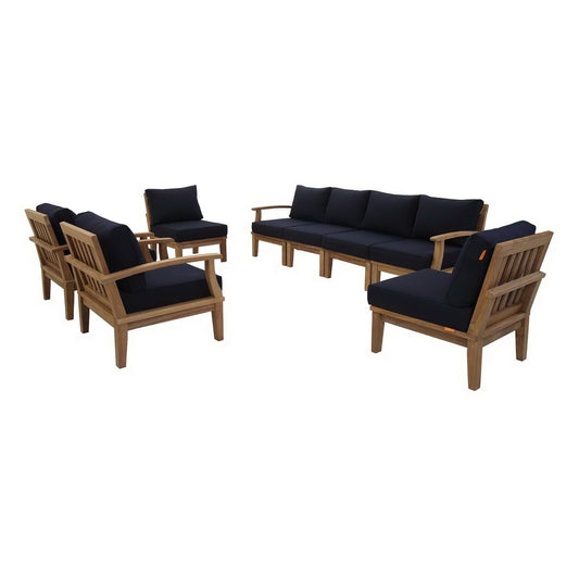 Marina 8 Piece Outdoor Patio Teak Set in Natural Navy by Modway Conversation Set Modway 