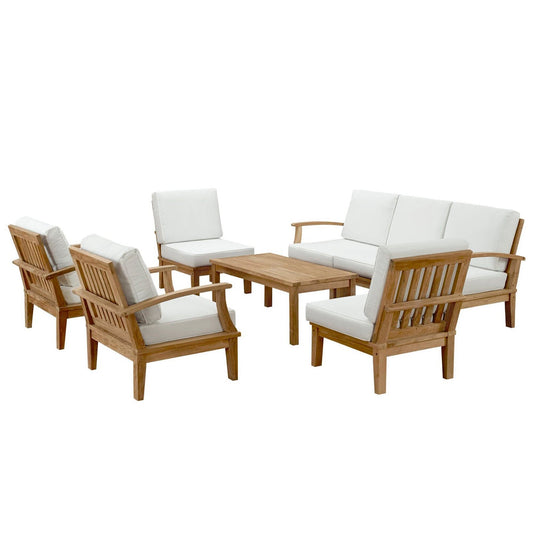 Marina 8 Piece Outdoor Patio Teak Set in Natural White by Modway Conversation Set Modway 