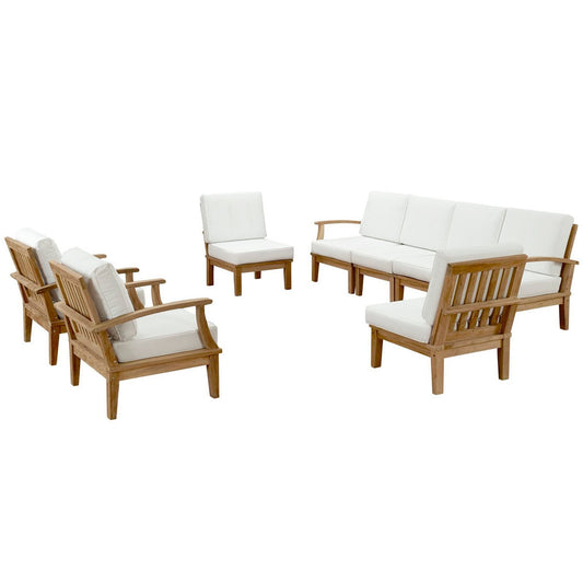 Marina 8 Piece Outdoor Patio Teak Set in Natural White by Modway Conversation Set Modway 