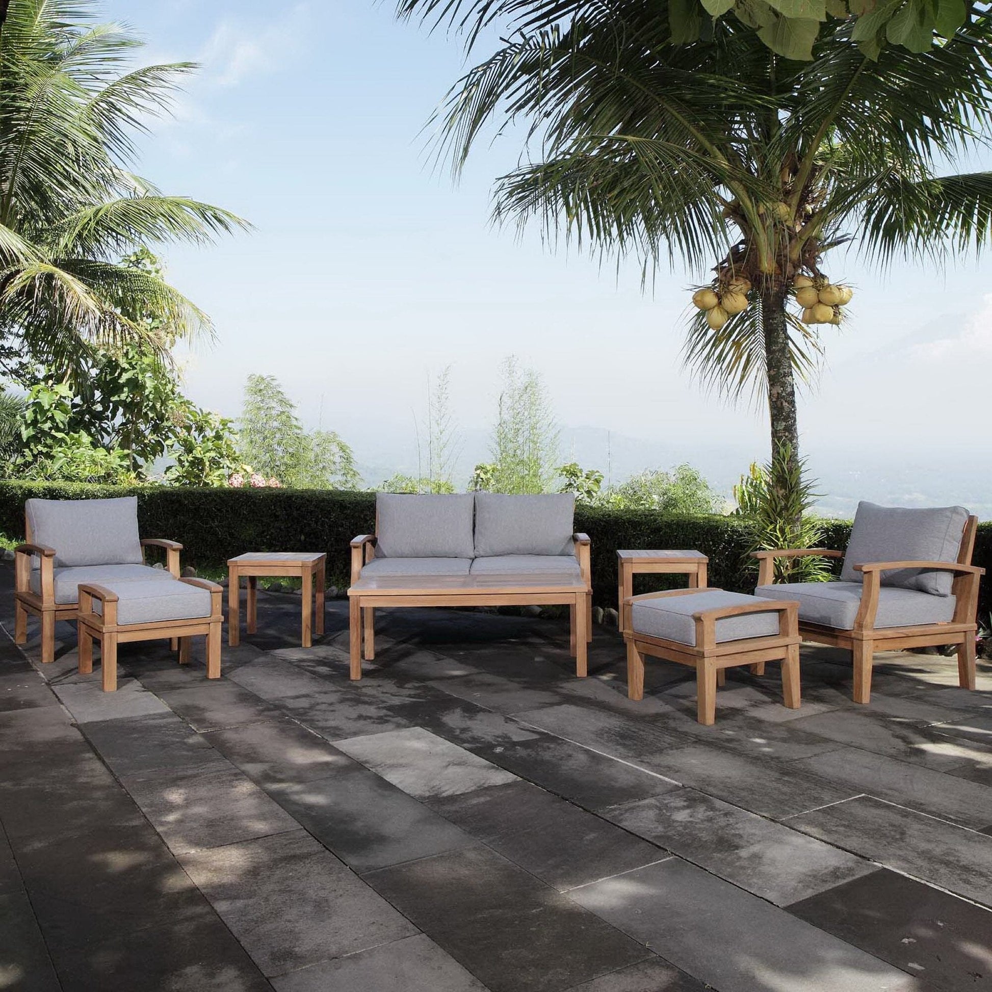 Marina 8-Piece Outdoor Patio Teak Set - Natural Gray by Modway Conversation Set Modway 