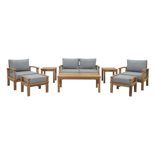 Marina 8-Piece Outdoor Patio Teak Set - Natural Gray by Modway Conversation Set Modway 