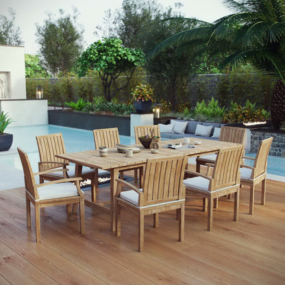 Marina 9 Piece Outdoor Patio Teak Dining Set in Natural White by Modway Dining Set Modway 