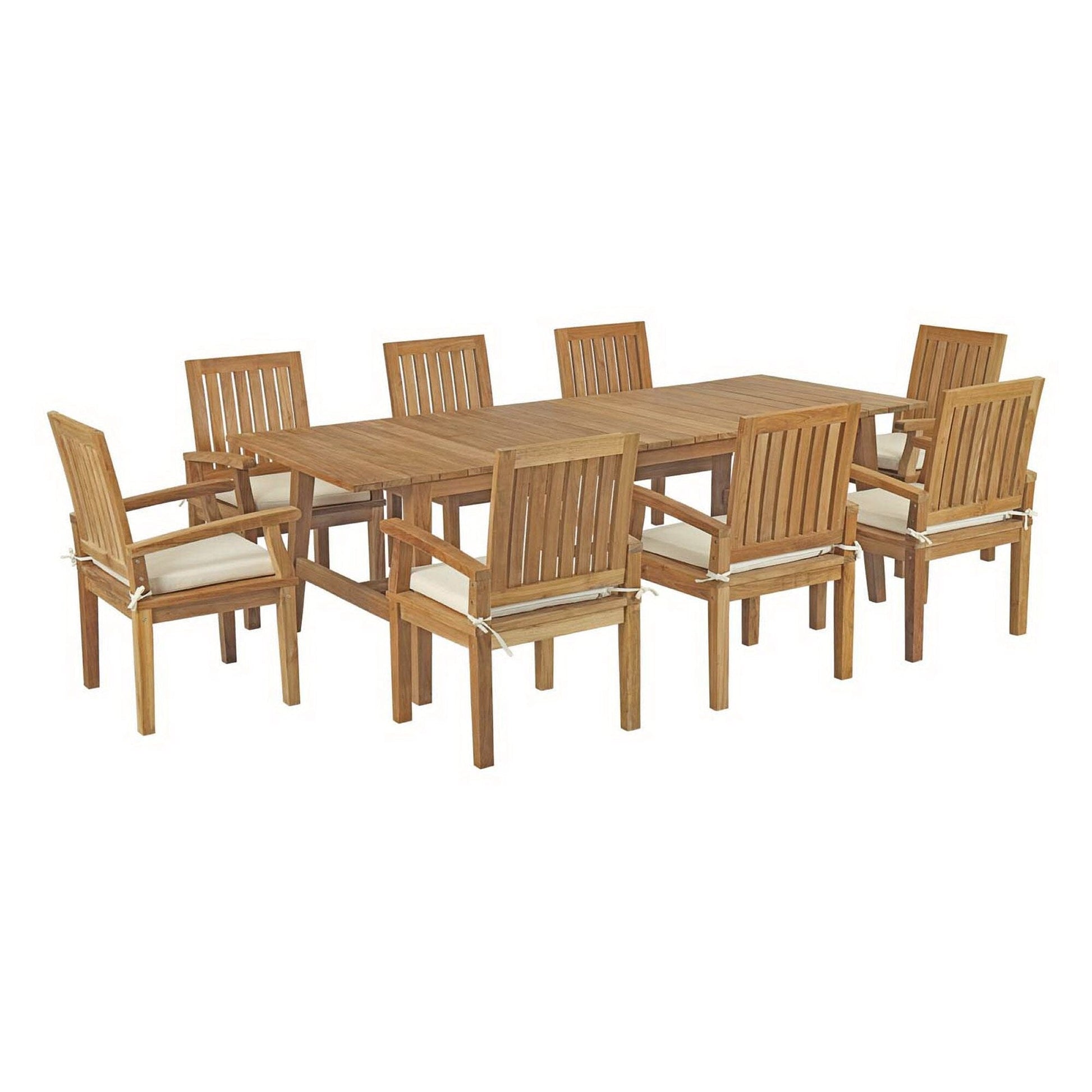 Marina 9 Piece Outdoor Patio Teak Dining Set in Natural White by Modway Dining Set Modway 