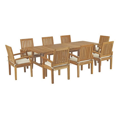 Marina 9 Piece Outdoor Patio Teak Dining Set in Natural White by Modway Dining Set Modway 
