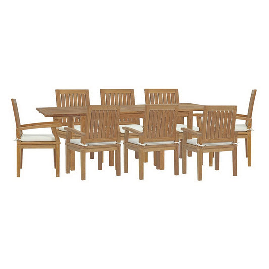Marina 9 Piece Outdoor Patio Teak Dining Set in Natural White by Modway Dining Set Modway 