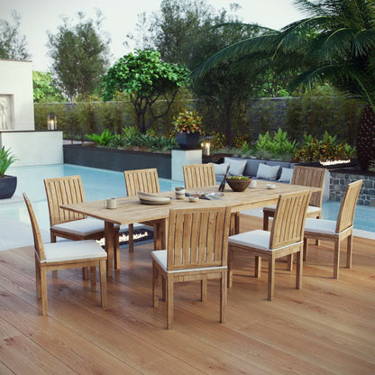 Marina 9 Piece Outdoor Patio Teak Dining Set with Extension Table in Natural White by Modway Dining Set Modway 