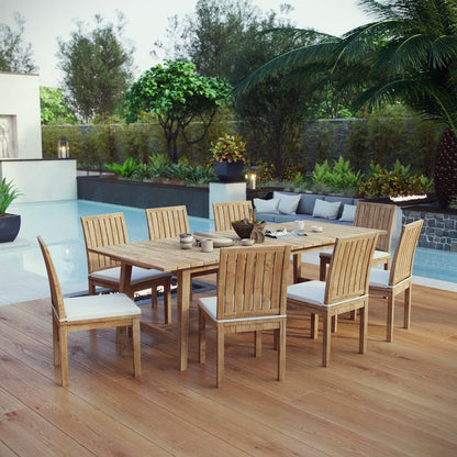 Marina 9 Piece Outdoor Patio Teak Dining Set with Side Chairs in Natural White by Modway Dining Set Modway 