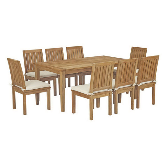 Marina 9 Piece Outdoor Patio Teak Dining Set with Side Chairs in Natural White by Modway Dining Set Modway 