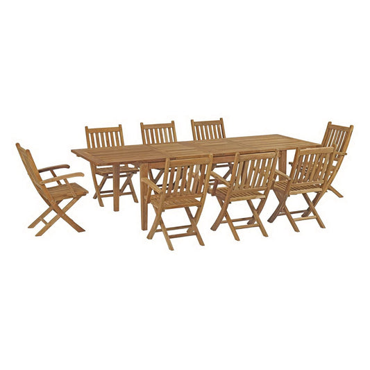 Marina 9 Piece Outdoor Patio Teak Furniture Set in Natural by Modway (3281) Dining Set Modway 