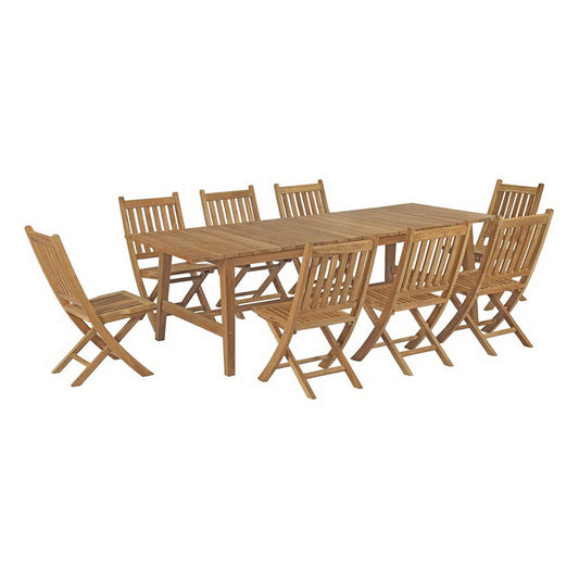 Marina 9 Piece Outdoor Patio Teak Furniture Set in Natural by Modway (3313) Dining Set Modway 