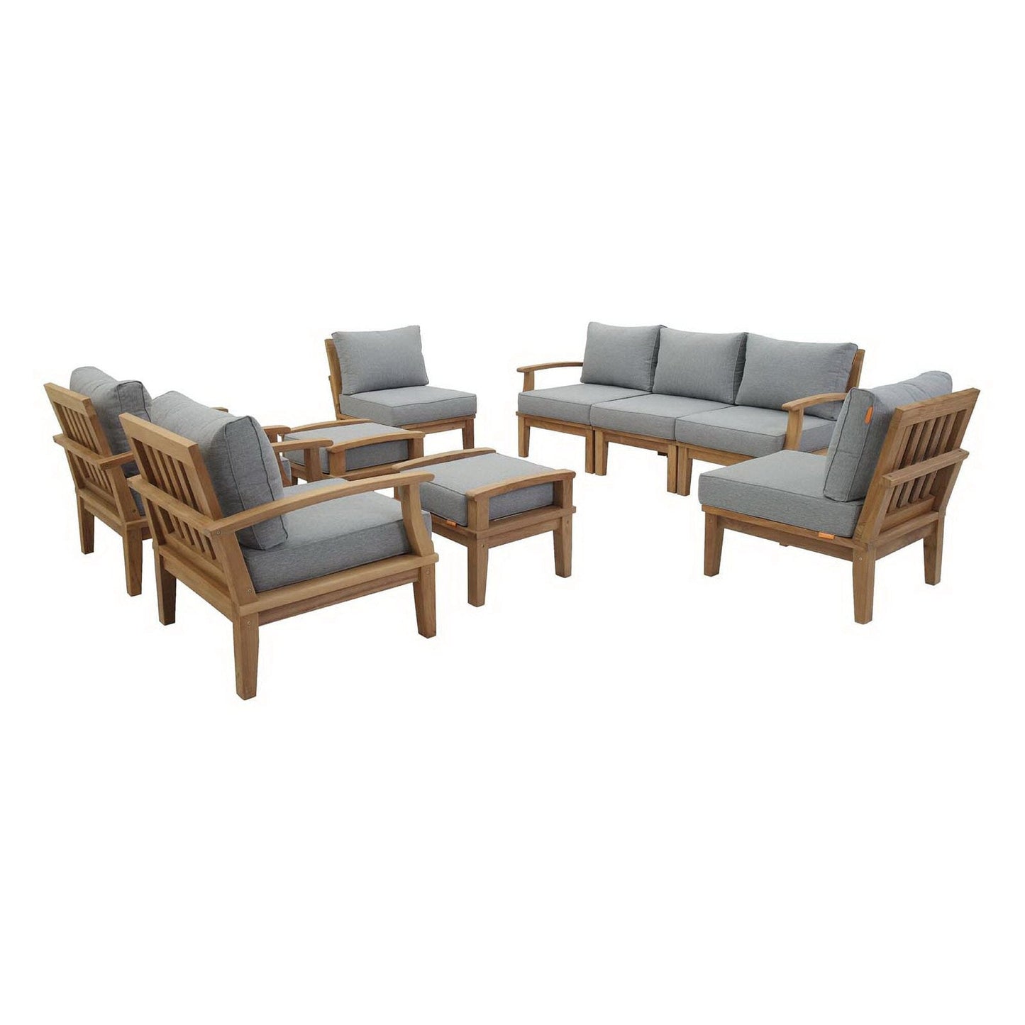 Marina 9 Piece Outdoor Patio Teak Set in Natural Gray by Modway Conversation Set Modway 