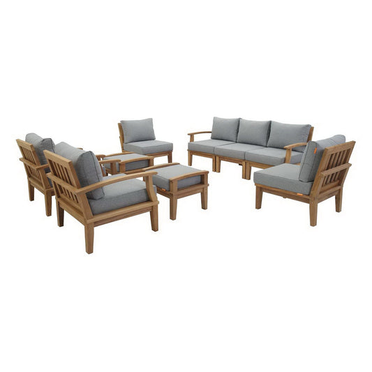 Marina 9 Piece Outdoor Patio Teak Set in Natural Gray by Modway Conversation Set Modway 