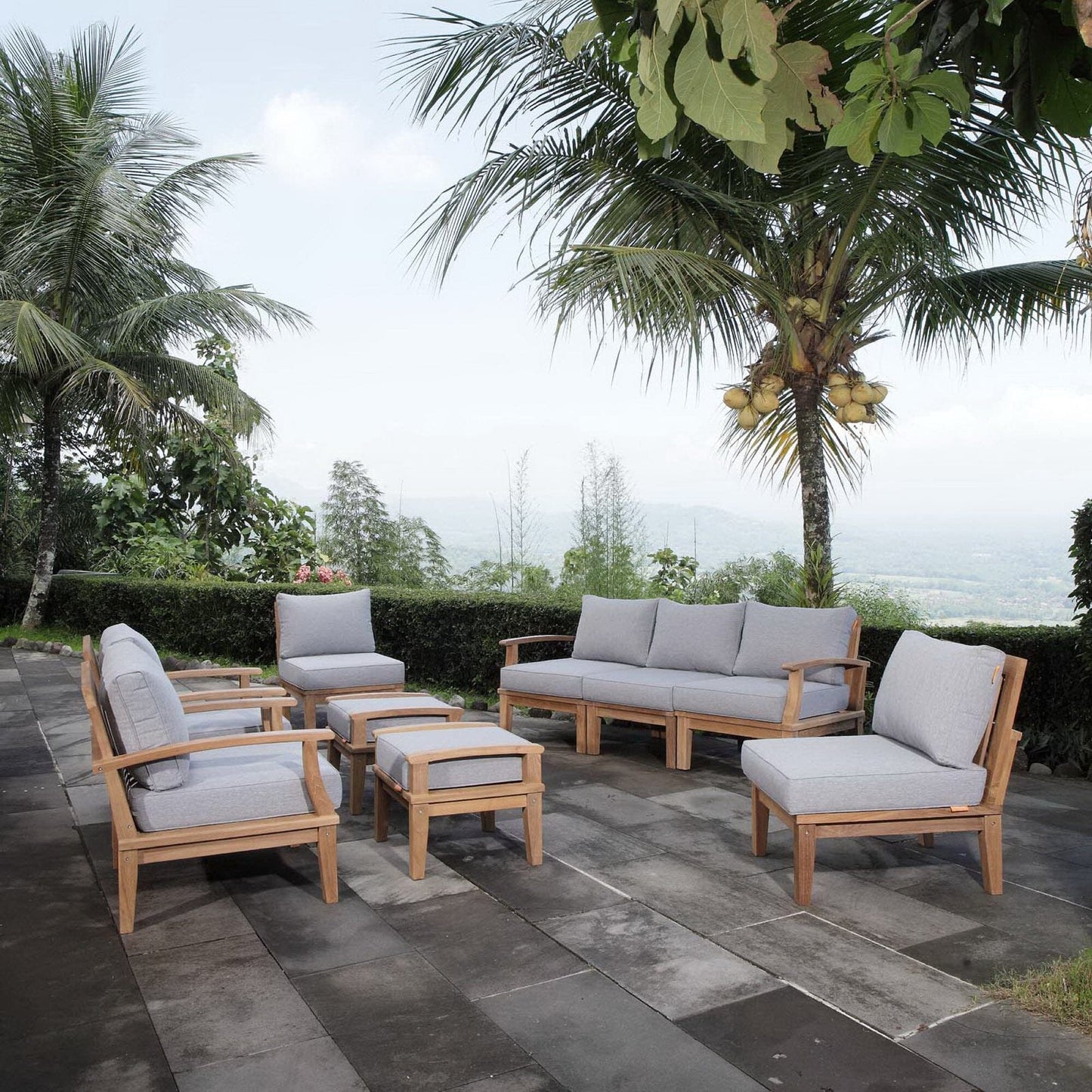 Marina 9 Piece Outdoor Patio Teak Set in Natural Gray by Modway Conversation Set Modway 