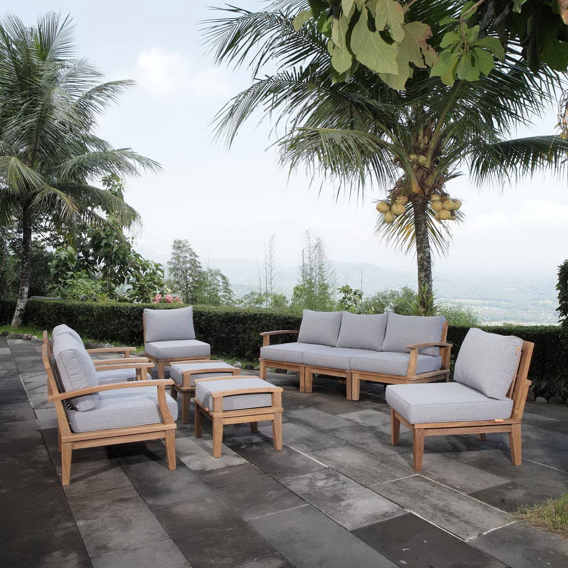 Marina 9 Piece Outdoor Patio Teak Set in Natural Gray by Modway Conversation Set Modway 