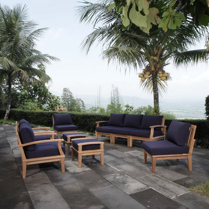 Marina 9 Piece Outdoor Patio Teak Set in Natural Navy by Modway Conversation Set Modway 