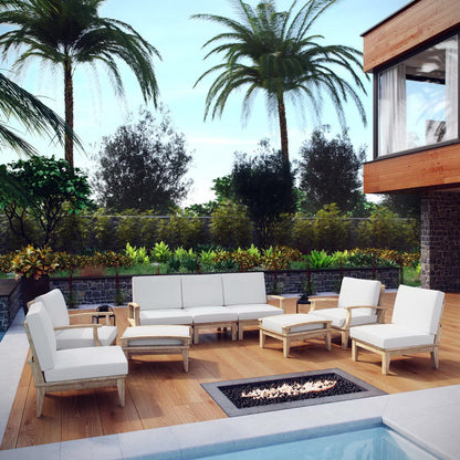 Marina 9 Piece Outdoor Patio Teak Set in Natural White by Modway Conversation Set Modway 