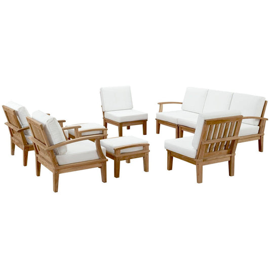 Marina 9 Piece Outdoor Patio Teak Set in Natural White by Modway Conversation Set Modway 