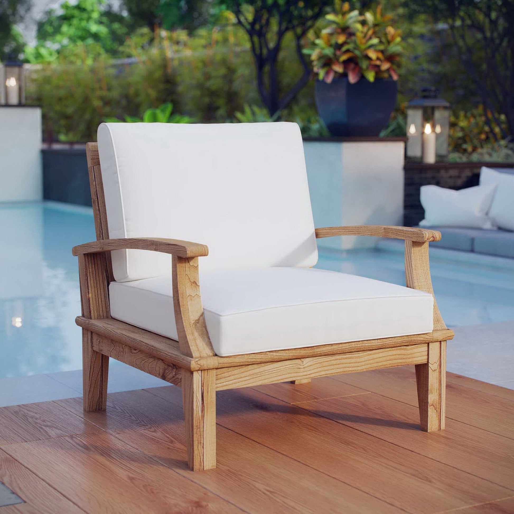 Marina Outdoor Patio Teak Armchair in Natural White by Modway (1143) Lounge Chair Modway 