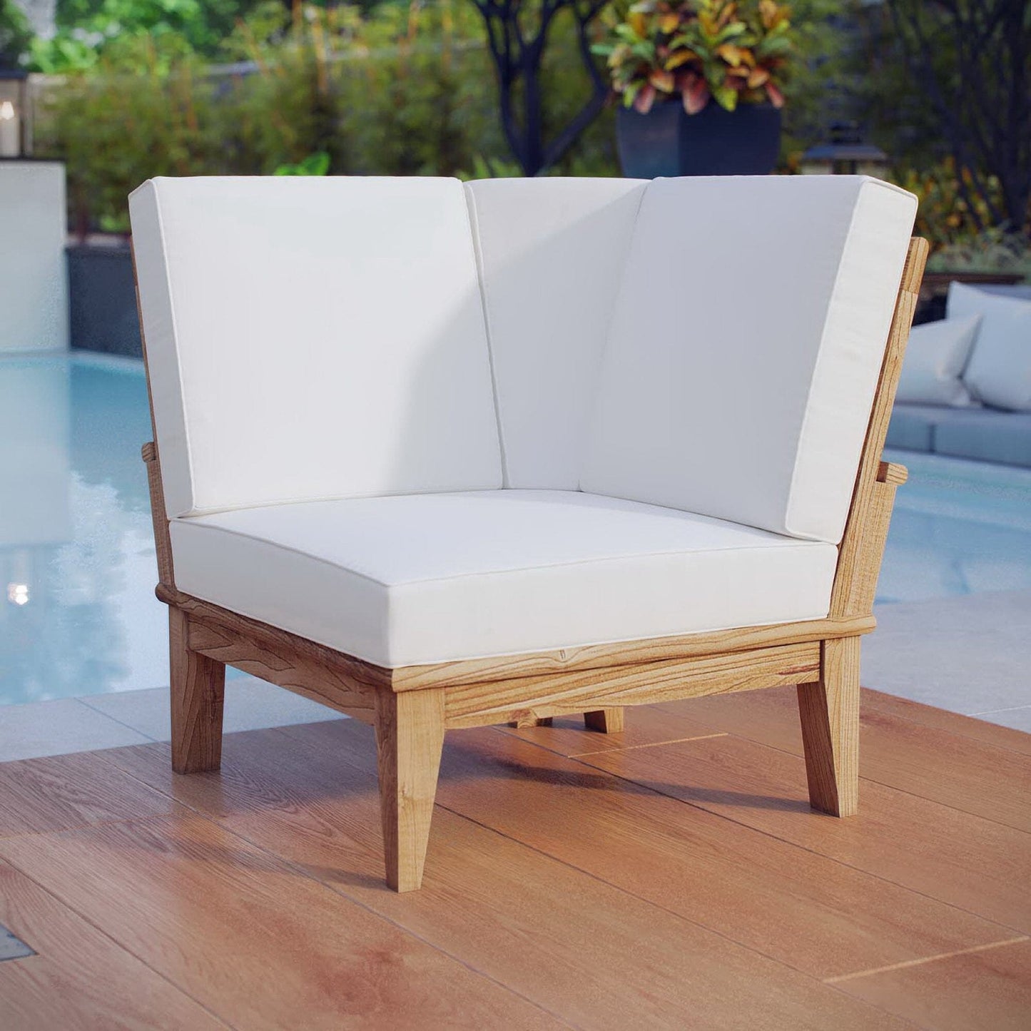 Marina Outdoor Patio Teak Armless Corner Sofa in Natural White by Modway (1146) Sectional Piece Modway 